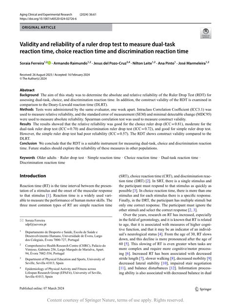 Validity and reliability of a ruler drop test to measure dual